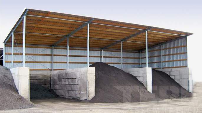 Pultdachhalle 12,00m Tiefe für Baustoffe
