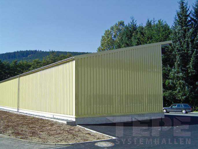 Pultdachhalle - 10,00m Tiefe - Dachneigung 20° - Seitenansicht