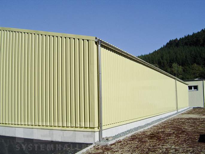 Pultdachhalle - 10,00m Tiefe - Dachneigung 20° - Seitenansicht 2