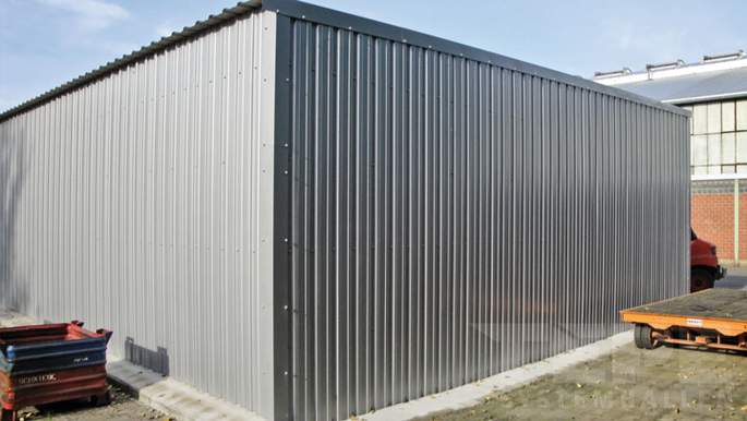 Pultdachhalle 10,00m Tiefe - Außenansicht
